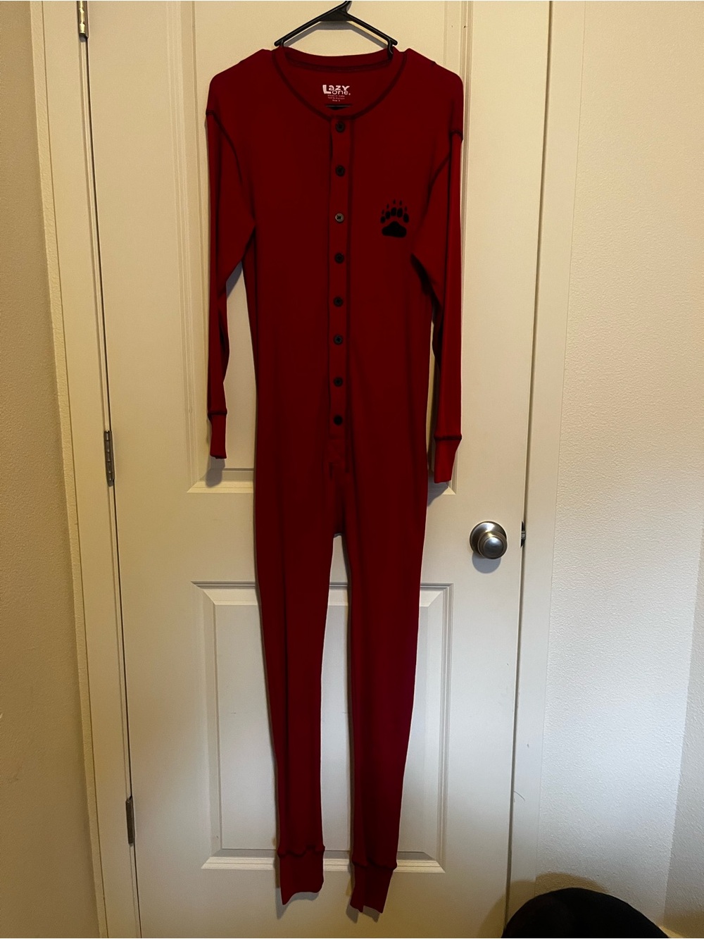 Lazy One Red Unisex One-Piece Pajama Romper with Black Paw